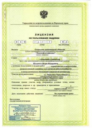 Лицензия на пользование недрами