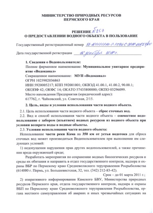 Содержание решения о предоставлении водного объекта в пользование